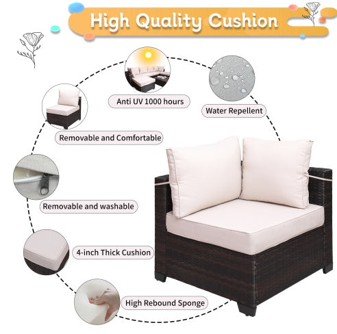 7Piece PE Rattan Wicker Cushioned Sofa Sets And Table