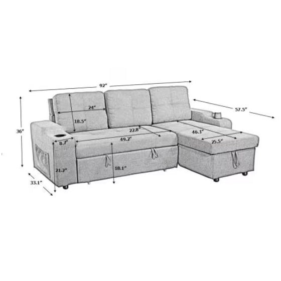 Convertible Sectional Sofa With Armrest Storage