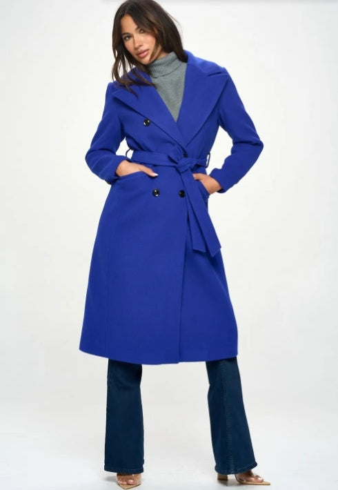 Double-Breasted Longline Coat With Belt