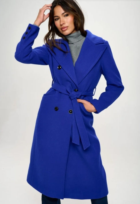 Double-Breasted Longline Coat With Belt