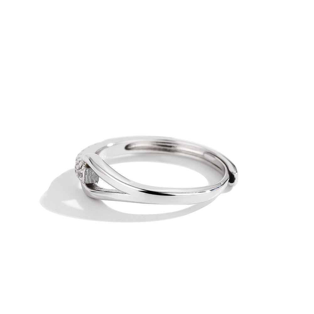 Silver Diamond-embedded Lubert's Tears Open Ring