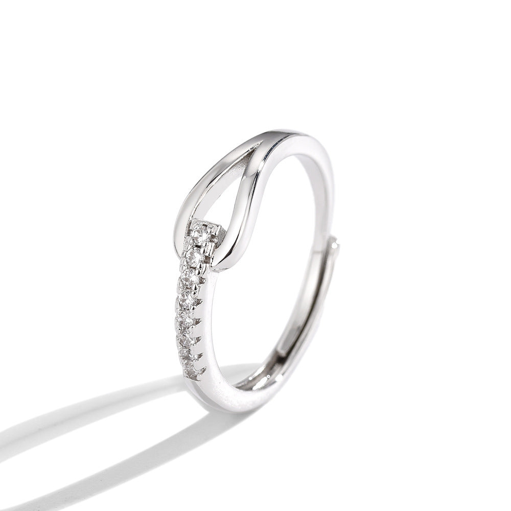 Silver Diamond-embedded Lubert's Tears Open Ring