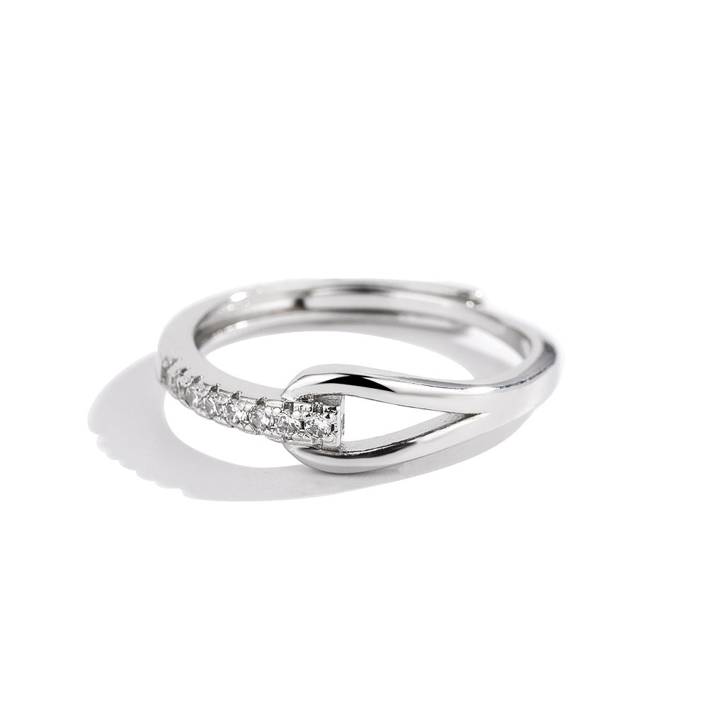 Silver Diamond-embedded Lubert's Tears Open Ring