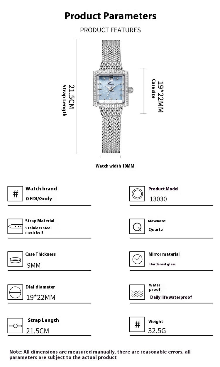 Square Plate Waterproof Quartz Watch